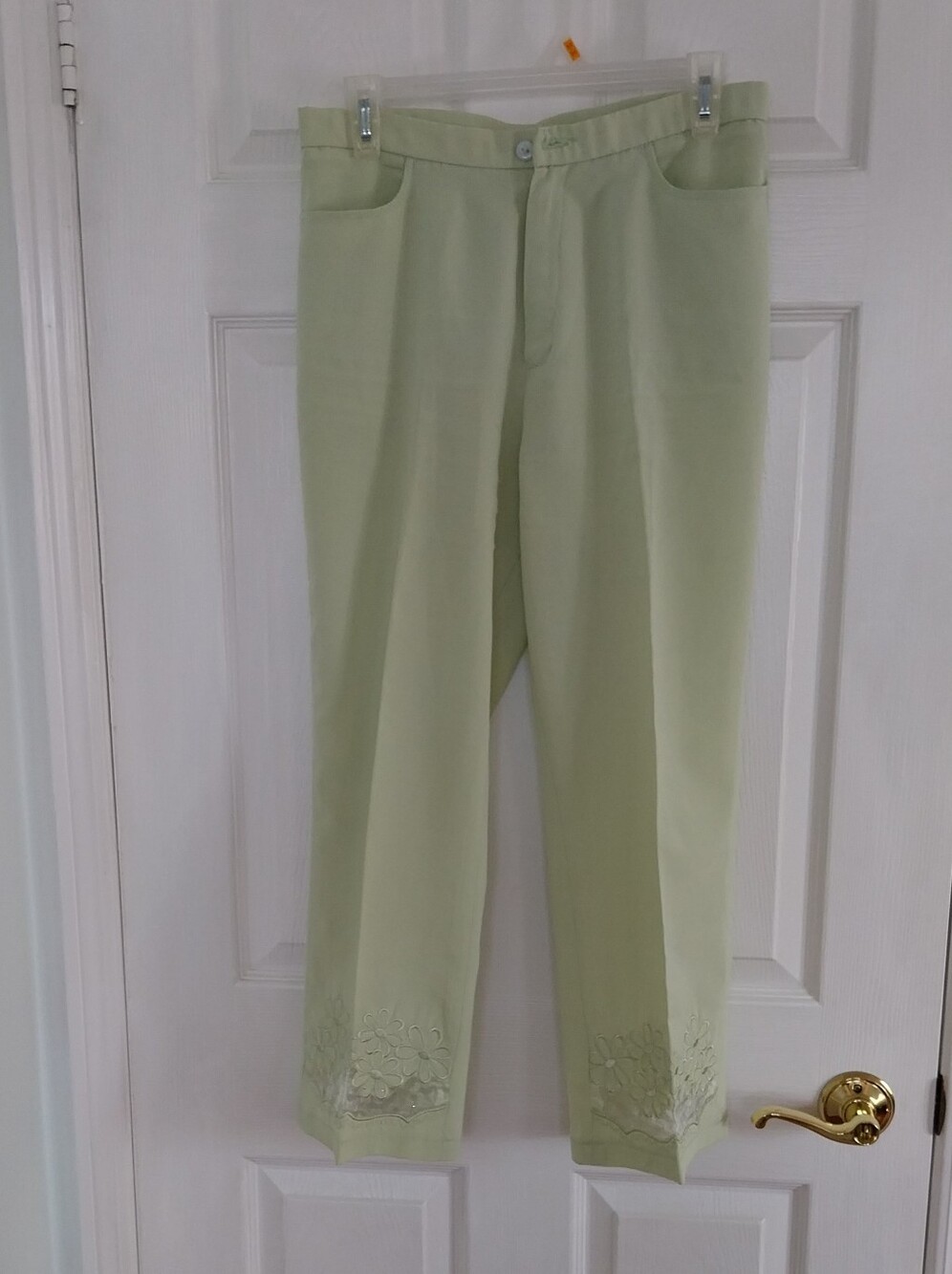 Light Green Embroidered Hem Crop Pants